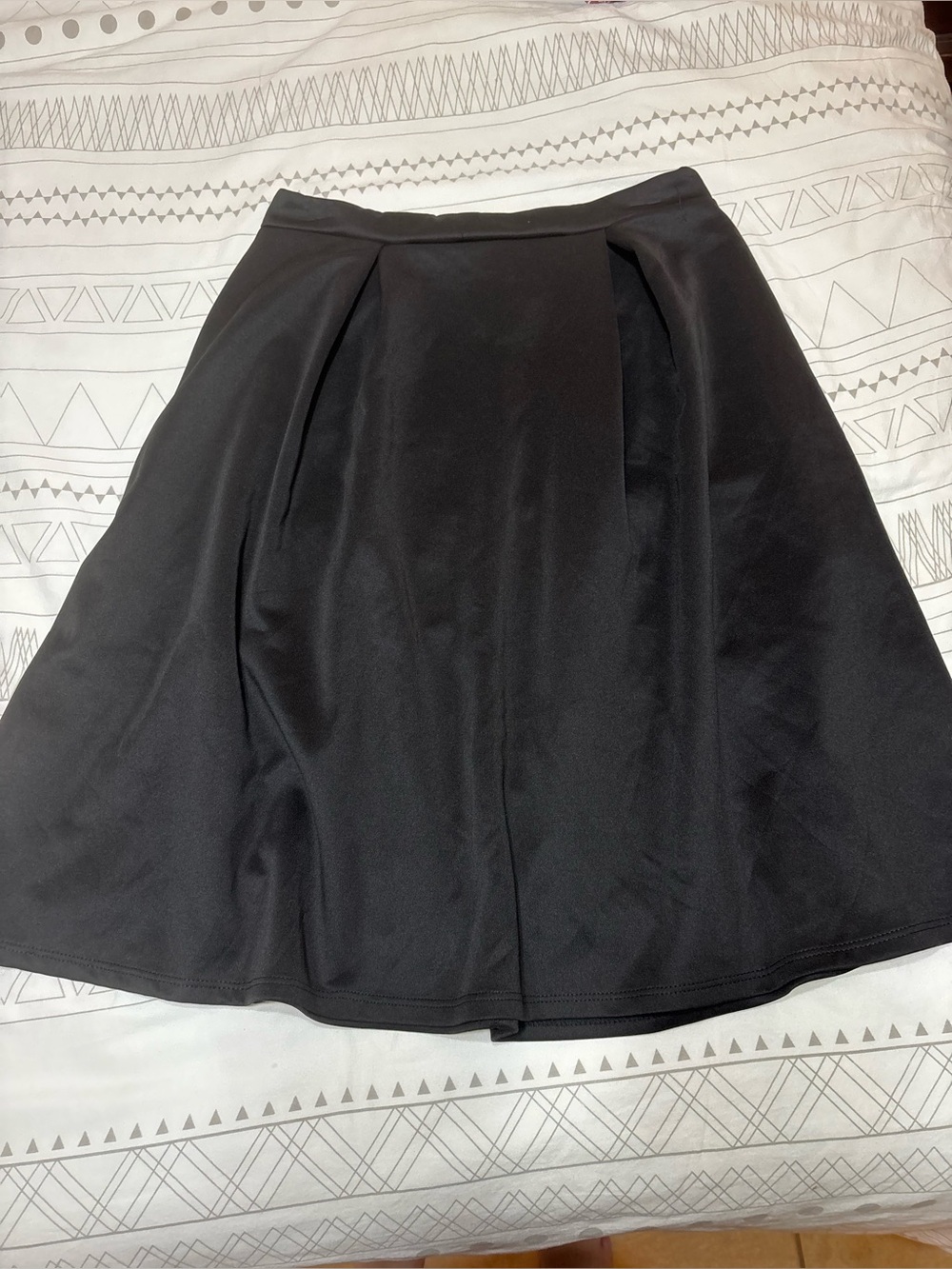 Snap Black A-Line Skirt with Front Pleats